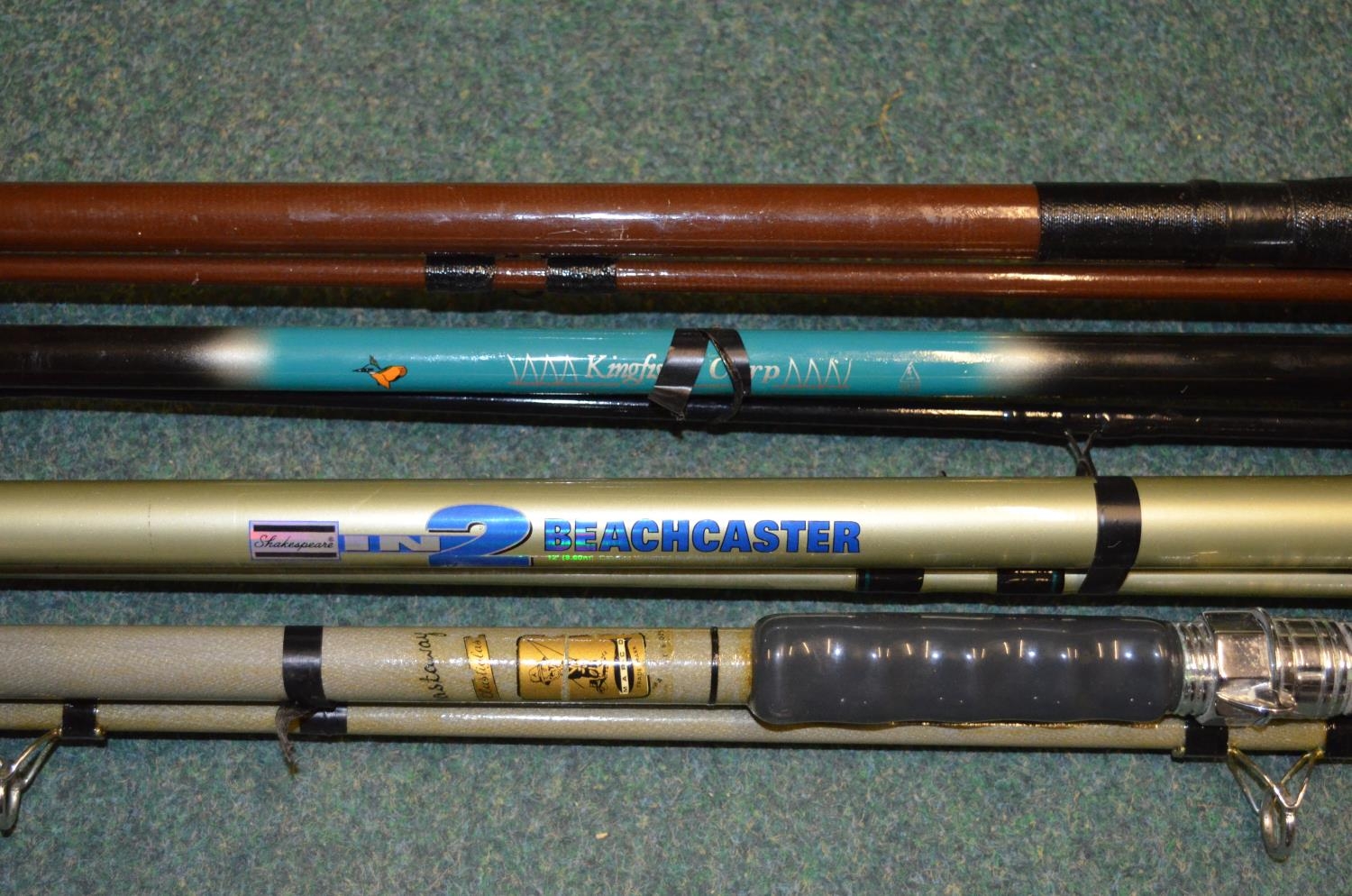 4 carbon fibre 2 piece fishing rods - modern Shakespeare 12ft "In2 Beachcaster", vintage "Castaway" - Image 6 of 7