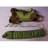 Leather and canvas cartridge bag with webbing shoulder strap, Jack Pyke nylon cartridge belt,