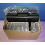 Two as new rectangular hard cases suitable for pistols, and eight stick sectional boxes suitable for