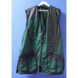 Skeet shooting vest in green and yellow piping with leather patches and pockets (size XL)