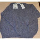 As new lambs wool V neck sweater in indigo C48