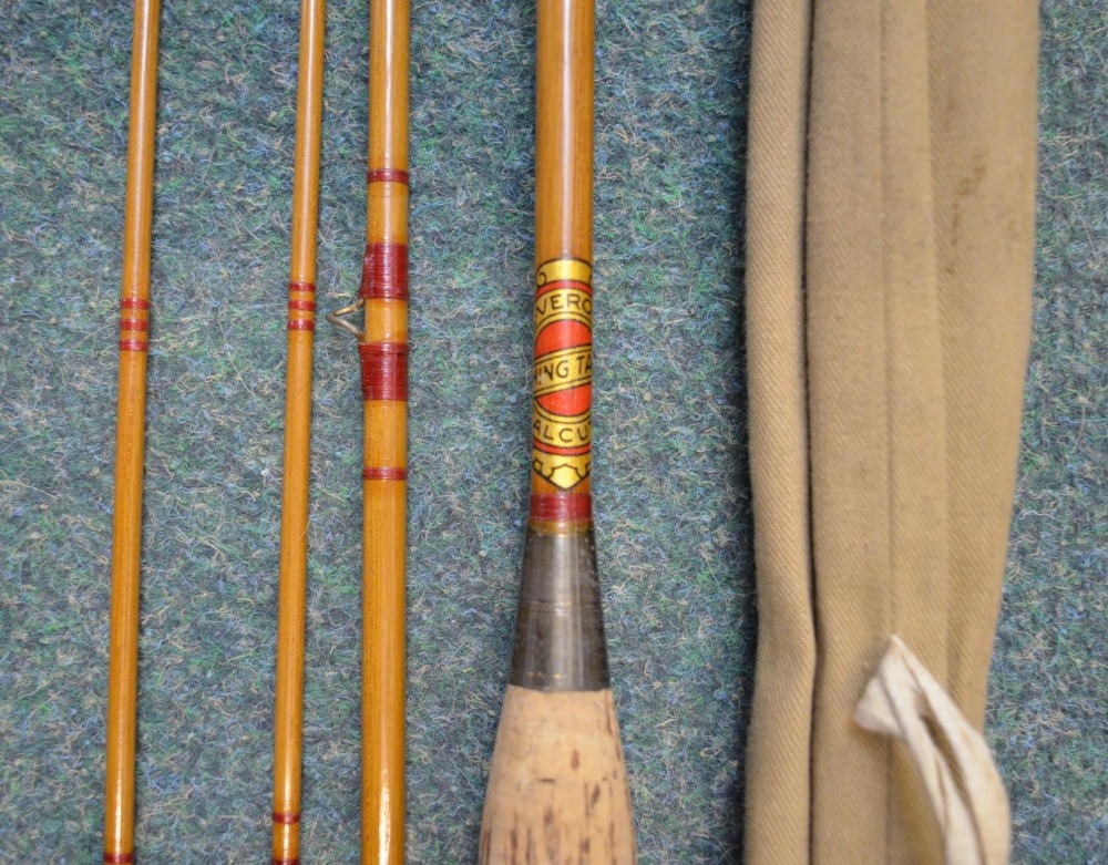 Four vintage fishing rods - unfinished solid wood turned three piece fishing rod L310cm (A/F), - Image 8 of 11