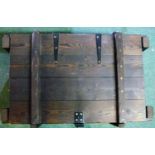 Large wooden trunk with metal hinges and locking clasp, 79cm 49cm 40cm
