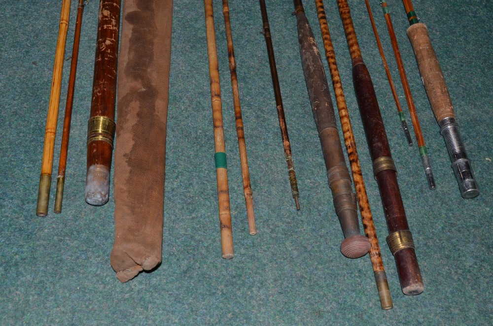 Vintage split cane and bamboo fishing rods, including two piece child's fishing stick (A/F) - Image 4 of 8