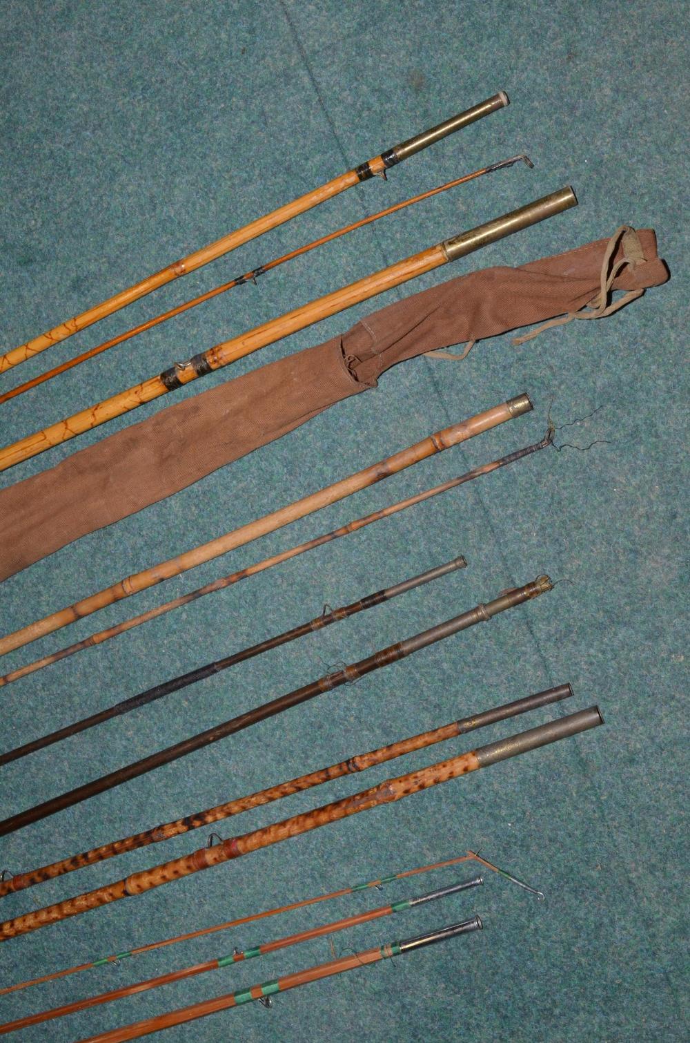 Vintage split cane and bamboo fishing rods, including two piece child's fishing stick (A/F) - Image 8 of 8