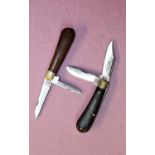 2 knives: A Joseph Rogers 2 bladed pocket knife with 2 piece rosewood and brass handle. Blade length