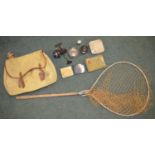 Brady fishing bag with accessories including 3 tins of Salmon and Trout flies, Daiwa 7280b reel,