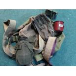 Collection of military webbing, 58 pattern including belts (2), water bottle with cup in pouch AMO