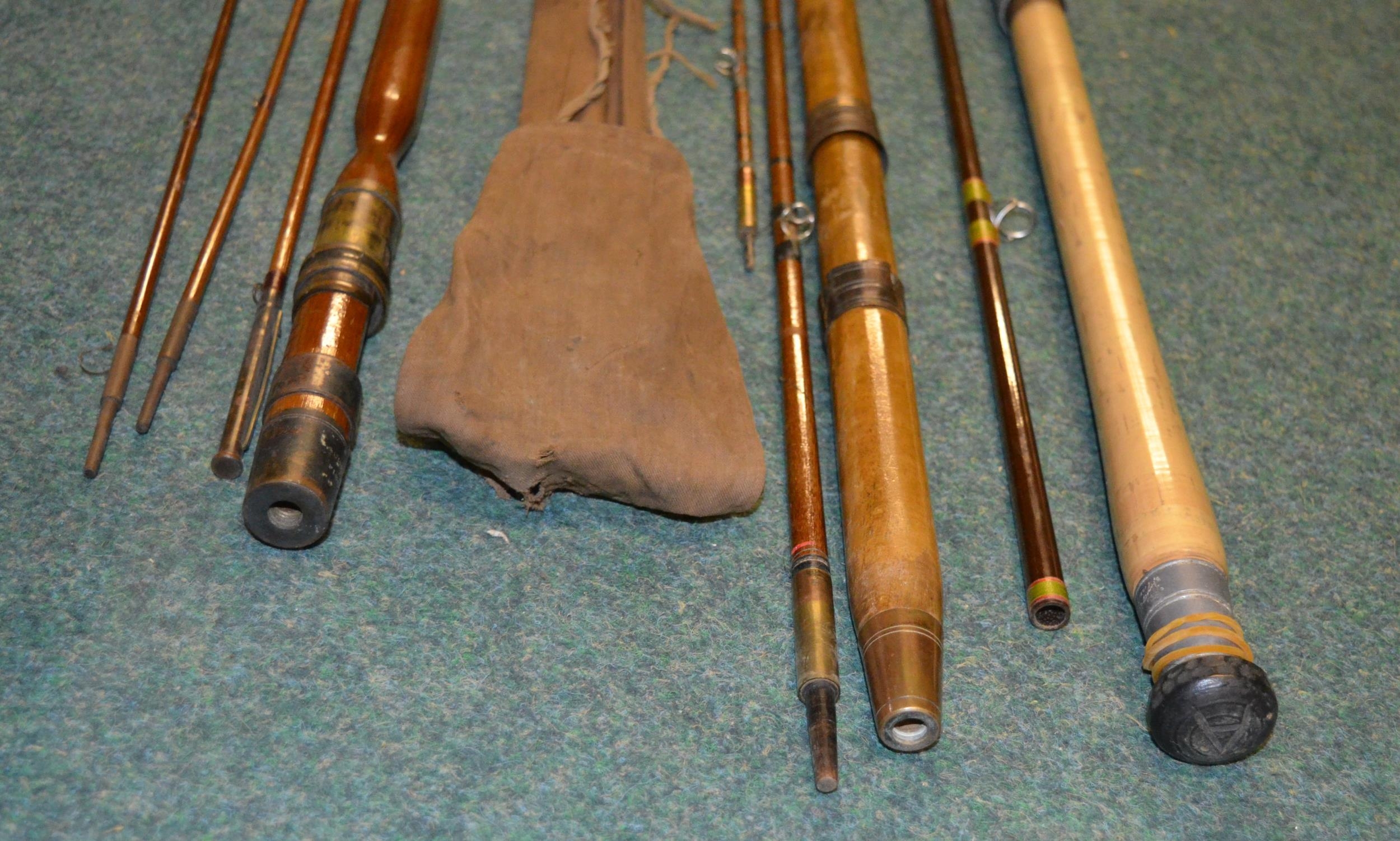 Three vintage rods, two split canes and an early Hardy carbon fibre light two handled general - Image 13 of 14