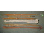 3 large general purpose vintage fishing rods. An Abu 3 piece glass fibre rod with cork handle,