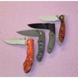 Set of 4 Whitby Knives as new folding pocket knives in various styles, 3 boxed. Blade lengths 7cm,