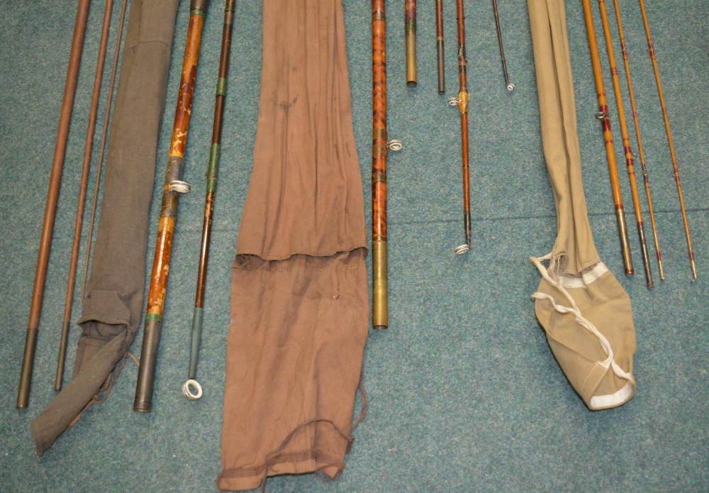 Four vintage fishing rods - unfinished solid wood turned three piece fishing rod L310cm (A/F), - Image 6 of 11