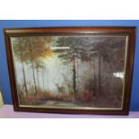 Large print of quiet forest by Gerald Coulson, in oak and gilt frame, 87cm x 63cm