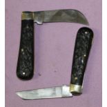 A pair of Lambsfoot pocket knives by A Wright & Son with 7 cm blades, overall length 16cm.