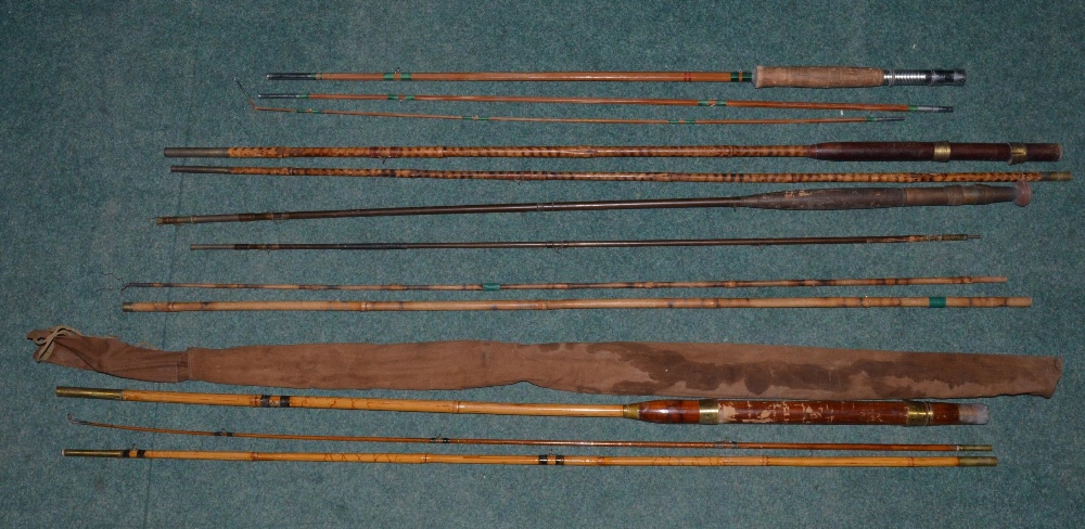 Vintage split cane and bamboo fishing rods, including two piece child's fishing stick (A/F) - Image 2 of 8