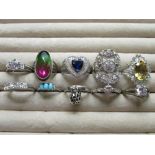 Collection of sterling silver rings, set with a variety of different stones, all stamped 925, 1.