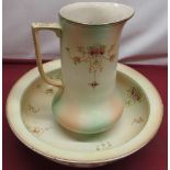 Edwardian jug and bowl set, blush ground decorated with neo-classical rose and garland pattern