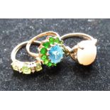 9ct yellow gold ring with pink cabochon hardstone wit diamond detail to each shoulder, size R,