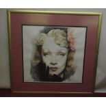 David McEwen (British, contemporary); Marlene Dietrich, watercolour, signed, 45cm x 48cm