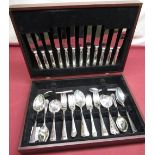 Cased canteen of Sheffield plated A1 cutlery, six place settings in mahogany canteen