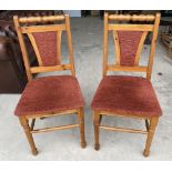 Set of six pine framed dining chairs with upholstered seats and splat on turned supports (6)