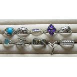 Collection sterling silver rings, set with a variety of different stones, all stamped 925, 1.