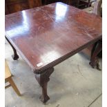 Victorian mahogany square dining table, on shell carved cabriole legs with claw and ball feet with