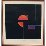 Late C20th; Abstract planet, coloured print, limited edition 13/30, indistinctly signed in pencil,