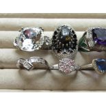 Collection of sterling silver rings, set with a variety of different stones, all stamped 925, 1.