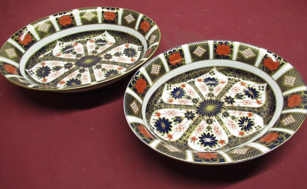 Pair of Royal Crown Derby Imari 1128 pattern oval serving bowls, Royal Crown Derby mark, pattern