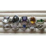 Collection of sterling silver rings, set with a variety of different stones, all stamped 925, 1.