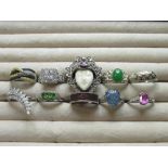 Collection sterling silver rings, set with a variety of different stones, all stamped 925, 1.