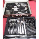 C20th Bachmayr Solingen canteen of stainless steel and gold plated cutlery, eleven place settings in