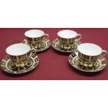 Set of four Royal Crown Derby Imari 1128 pattern breakfast cups and saucers, Royal Crown Derby mark,