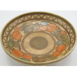 Crown Ducal Charlotte Rhead fruit bowl decorated with oranges in foliage, lustre glazed base bearing