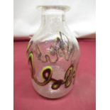 C20th continental studio bubble glass bottle vase with abstract ruby and uranium yellow swirl