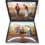 Pair of early C20th Dutch reverse printed on glass pictures of rural scenes, W17.5cm H23.5cm