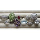 Collection sterling silver rings, set with a variety of different stones, all stamped 925, 1.