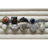 Collection of sterling silver rings, set with a variety of different stones, all stamped 925, 1.