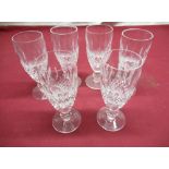 Set of six Waterford lead crystal stemmed glasses with hobnail cut decoration, faceted stem and