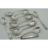 Collection of sterling silver teaspoons, and a part pencil mount, 4.19ozt gross