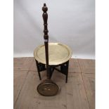20th Century Indo-Persian Benares table with circular brass top with geometric beaten pattern