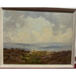 Lewis Creighton (British, 1918-1996); Sheep on moorland, signed, oil on board, 40cm x 49cm