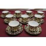 Nine Royal Crown Derby Imari 1128 pattern, cups and saucers (some cups with hairlines)