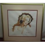 David McEwen (British, contemporary); Marilyn Monroe, watercolour, signed, 45cm x 48cm
