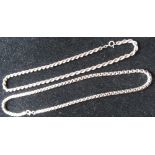 Silver box chain necklace, with lobster claw clasp stamped 925, L51cm and a Hallmarked silver rope