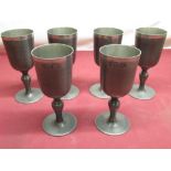 Set of six pewter wine glasses