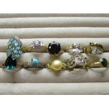 Collection of gilt sterling silver rings, set with a variety of different stones, all stamped 925,