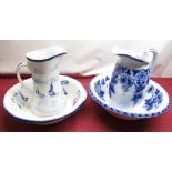 C20th Empire Ware "East Anglia" blue and white print ware jug and bowl set (bowl repaired), early