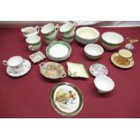 1930's Crown Ducal set of six dessert bowls, early C20th tea set, Crown Devon cabinet cup and saucer